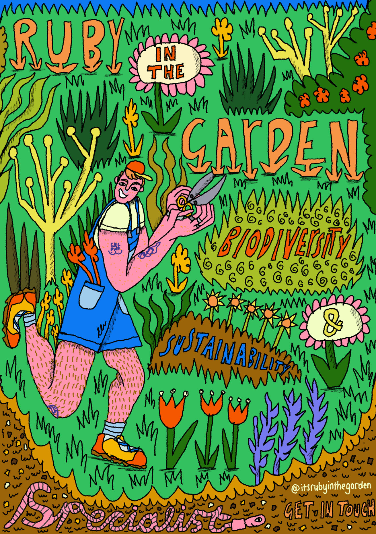 Ruby in the Garden Illustrated Poster