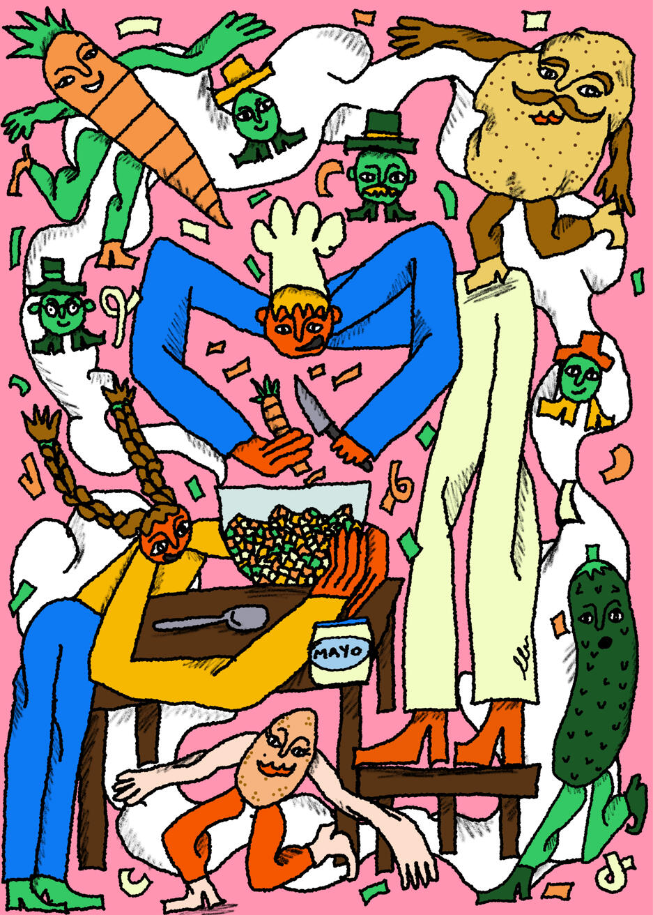 Kitchen Chaos: Making Salad Illustration