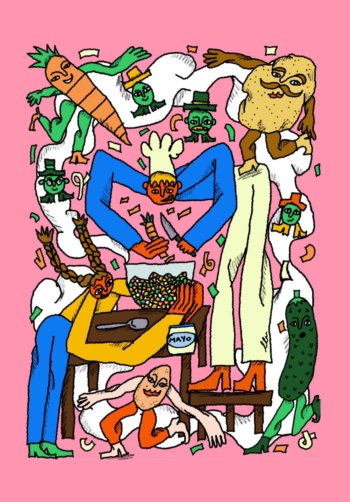 Kitchen Chaos: Making Salad Illustration