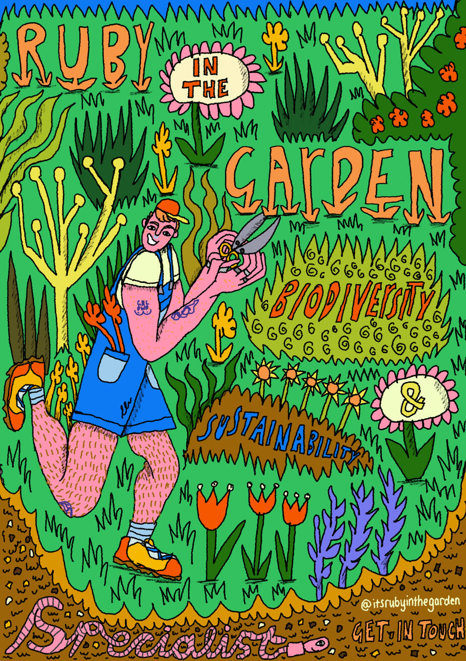 Ruby in the Garden Illustrated Poster